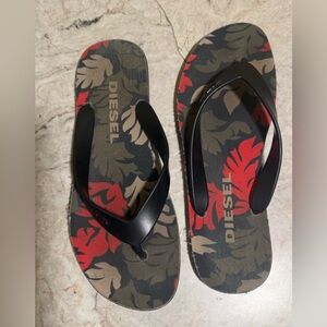 Diesel Red and Black Camouflage Flip Flops